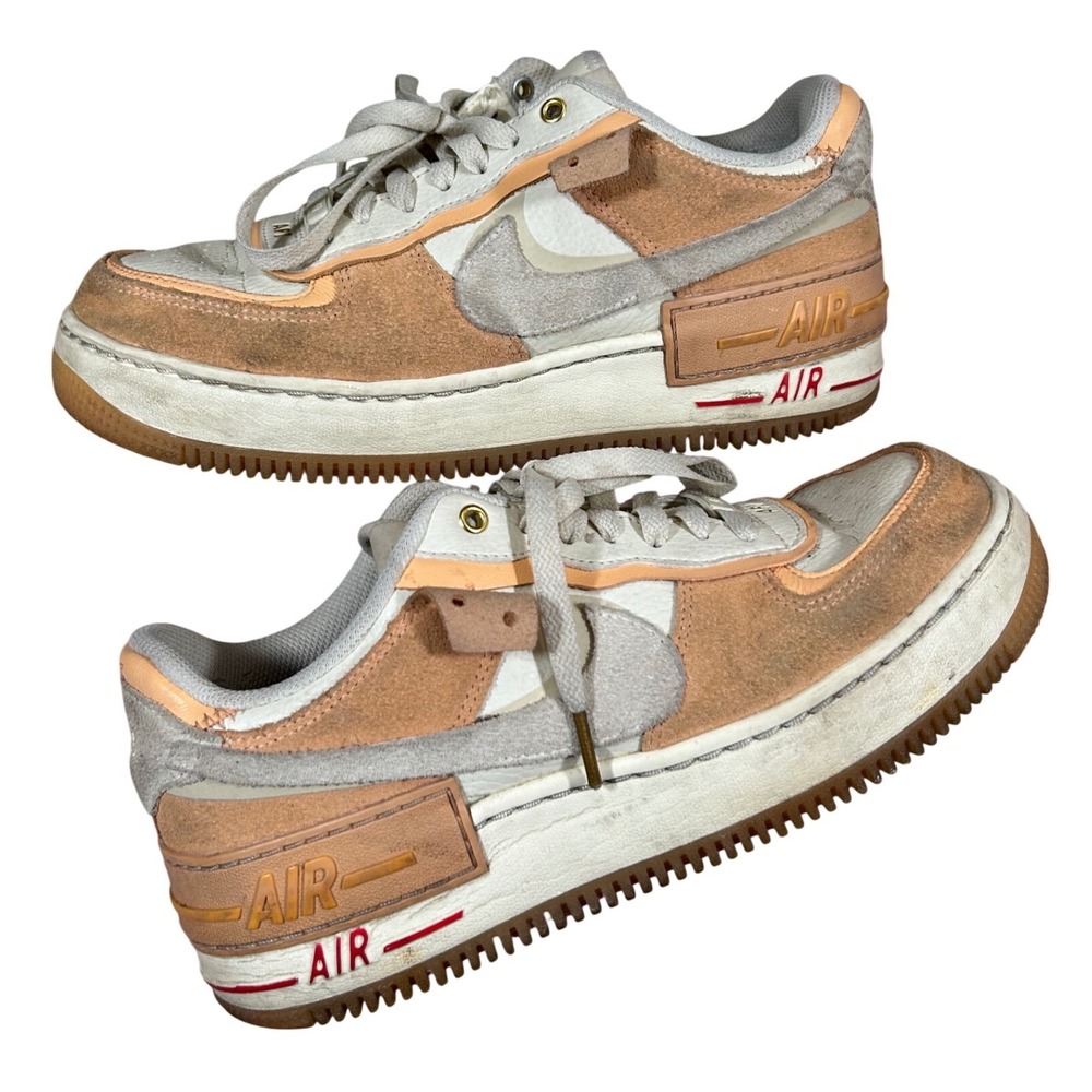 Nike Air Force 1 Shadow Womens Peach Tan Suede Sneakers Size 8.5 Chunky Retro